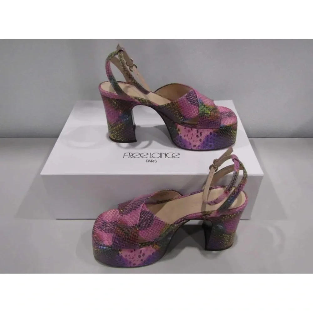 NWT FREE LANCE Freelance Gabi 95 Heeled sandal cross straps Snake print leather - Picture 7 of 12